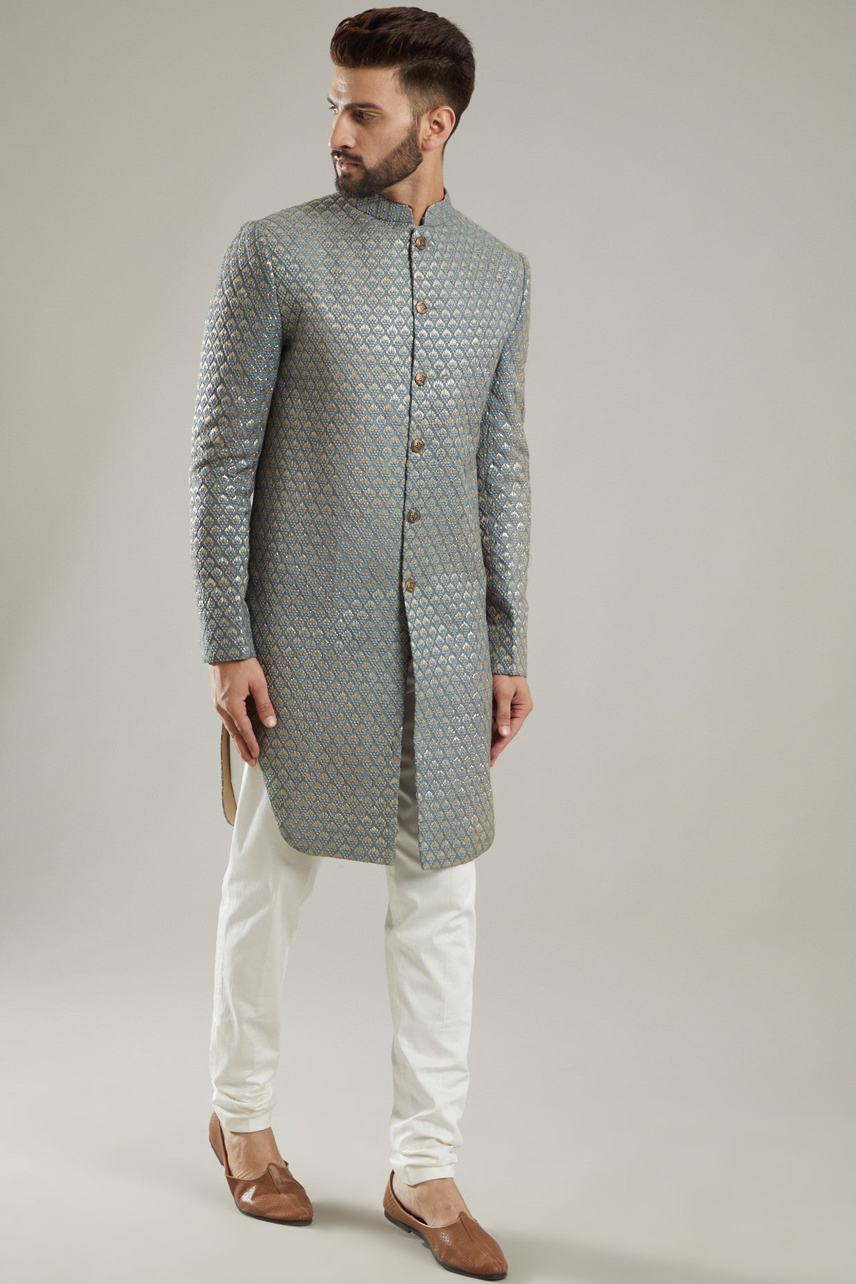 Grey Silk Indo Western Jacket - kasbahmen