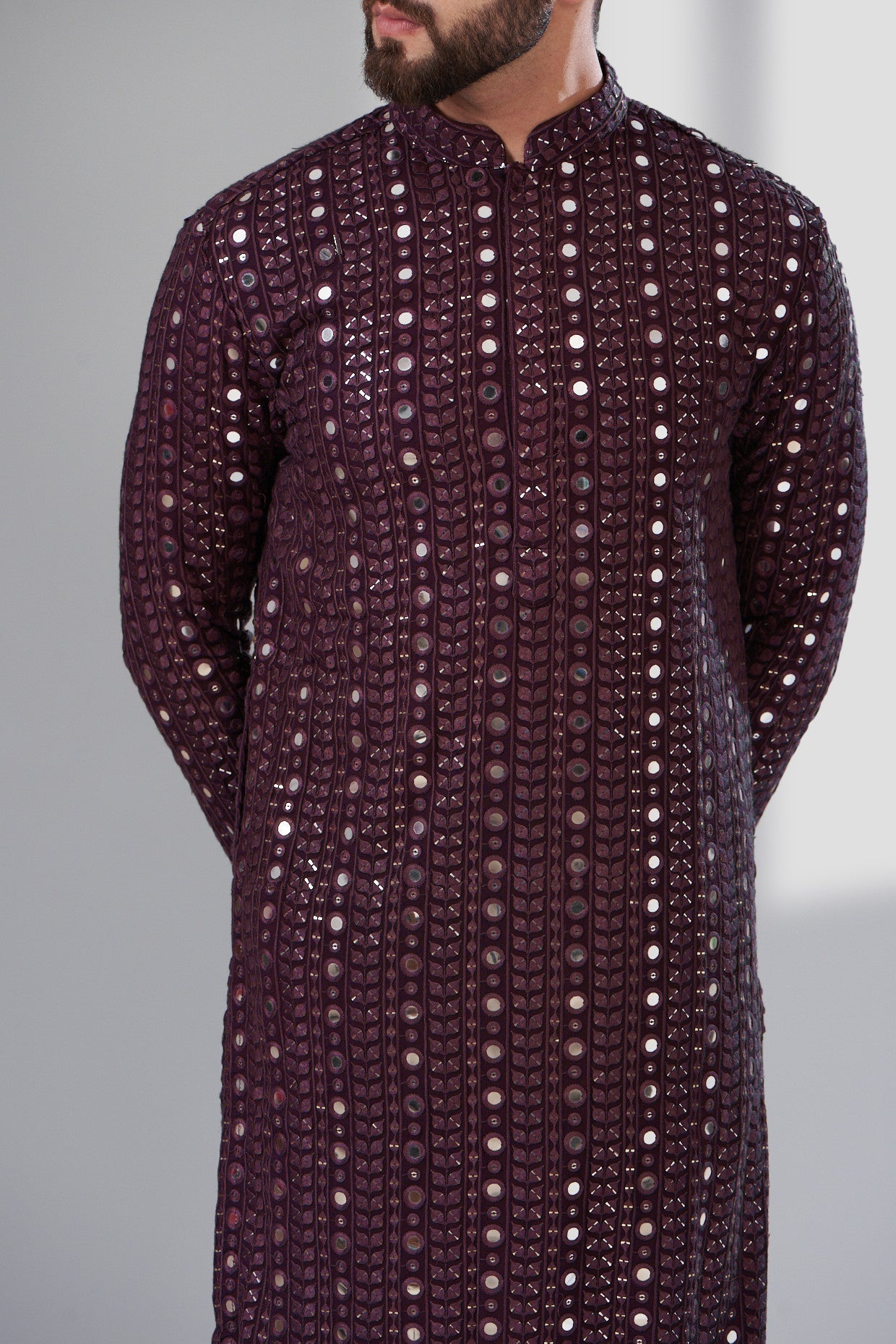 Signature wine Mirrorwork Kurta - kasbahmen