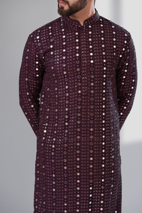 Signature wine Mirrorwork Kurta