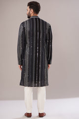 Black Georgette Embroidered Kurta - kasbahmen