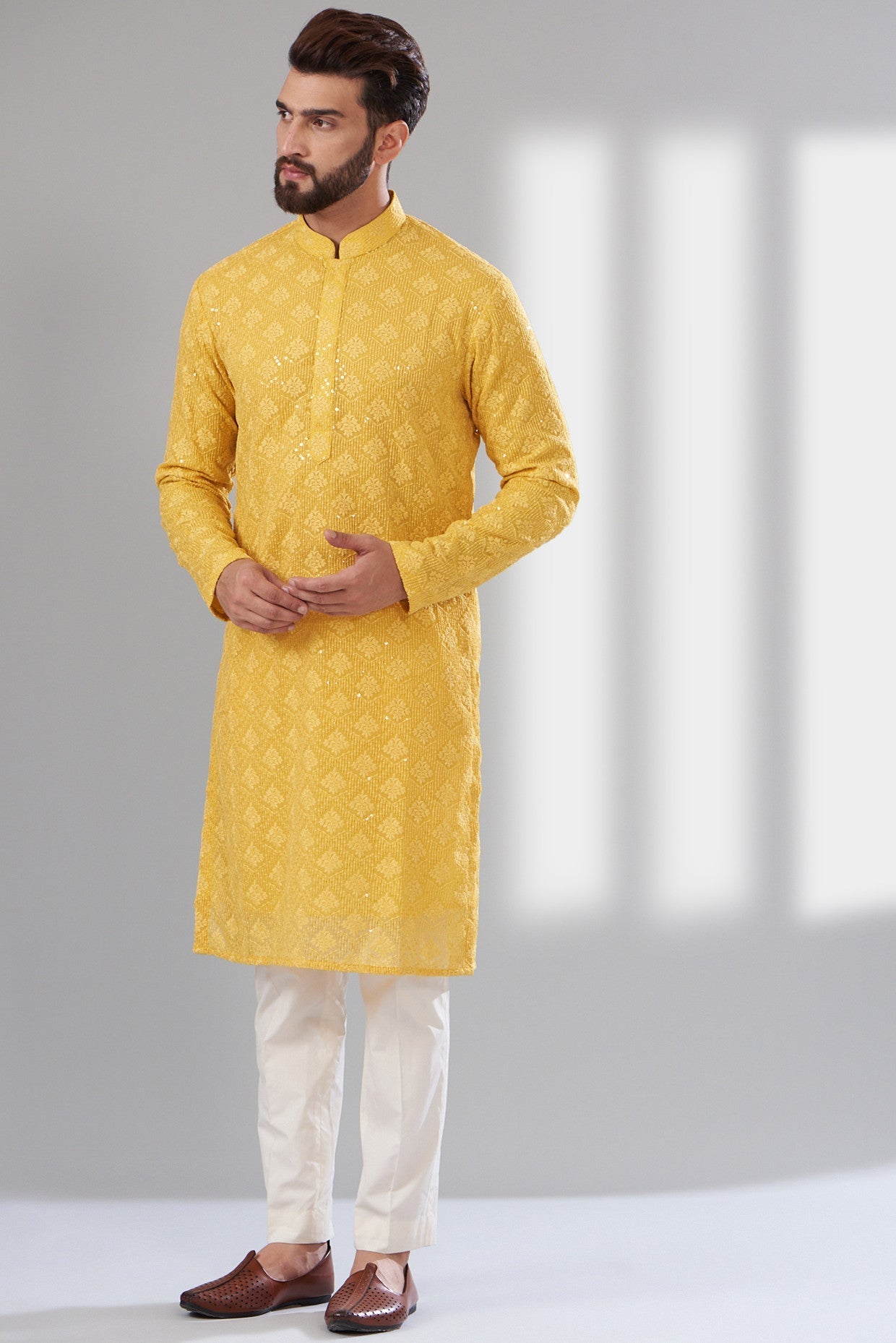 Yellow Chikankari Kurta - kasbahmen