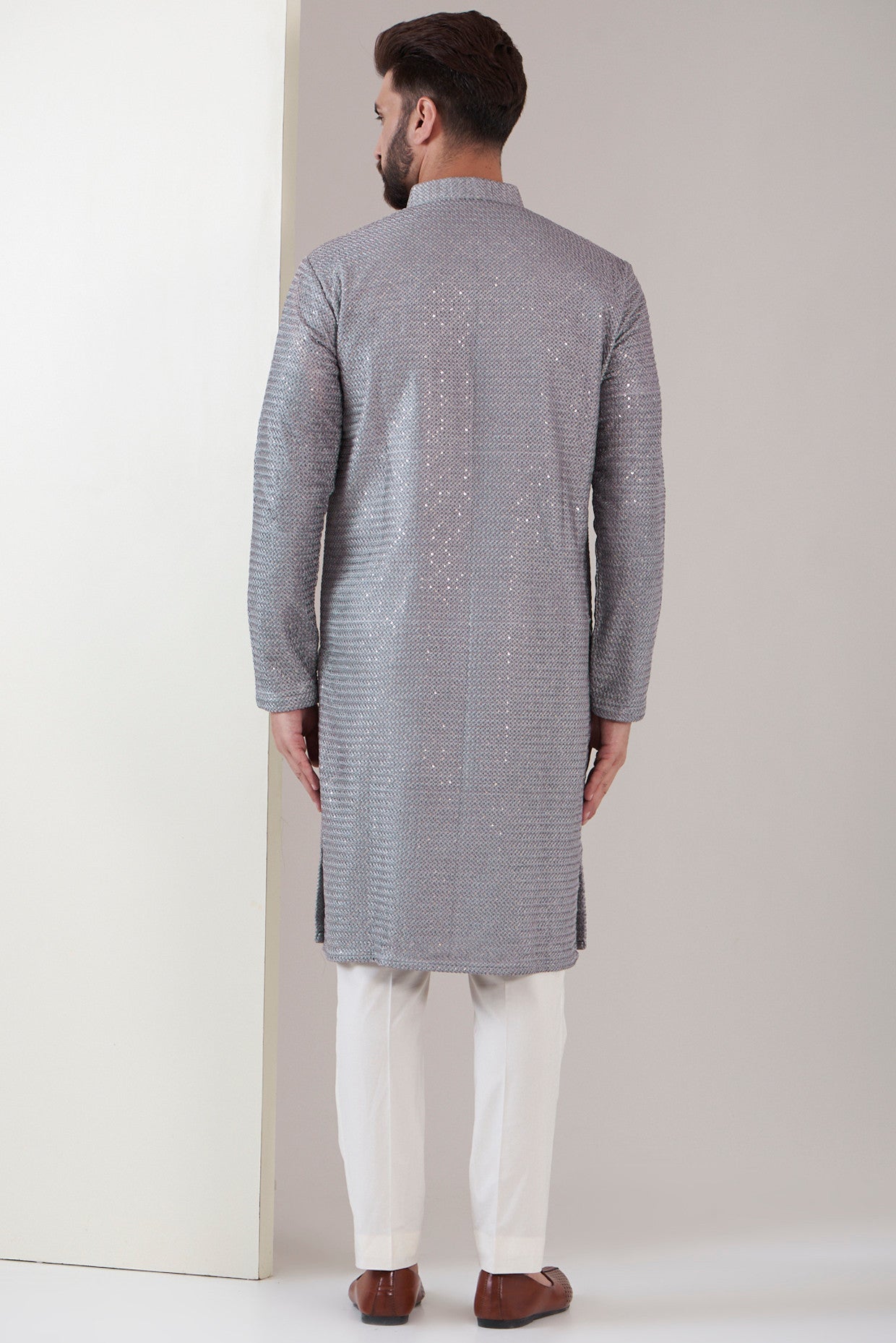 Electric grey chikankari kurta - kasbahmen