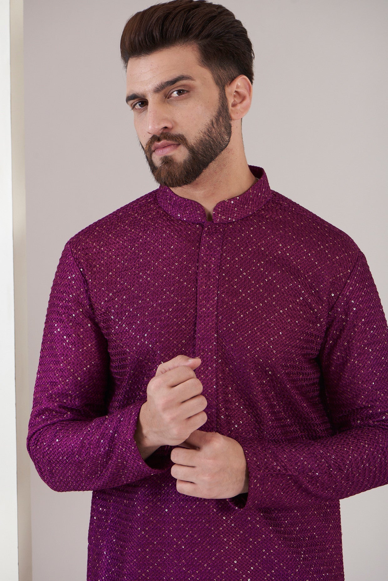 Bright maroon sequenced kurta - kasbahmen