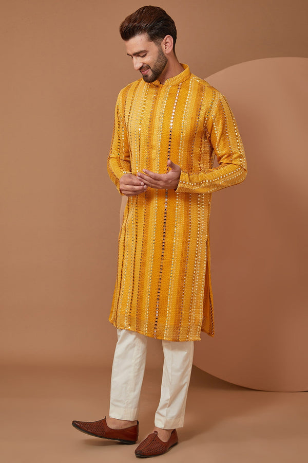 Mustard Mirrorwork Kurta - kasbahmen