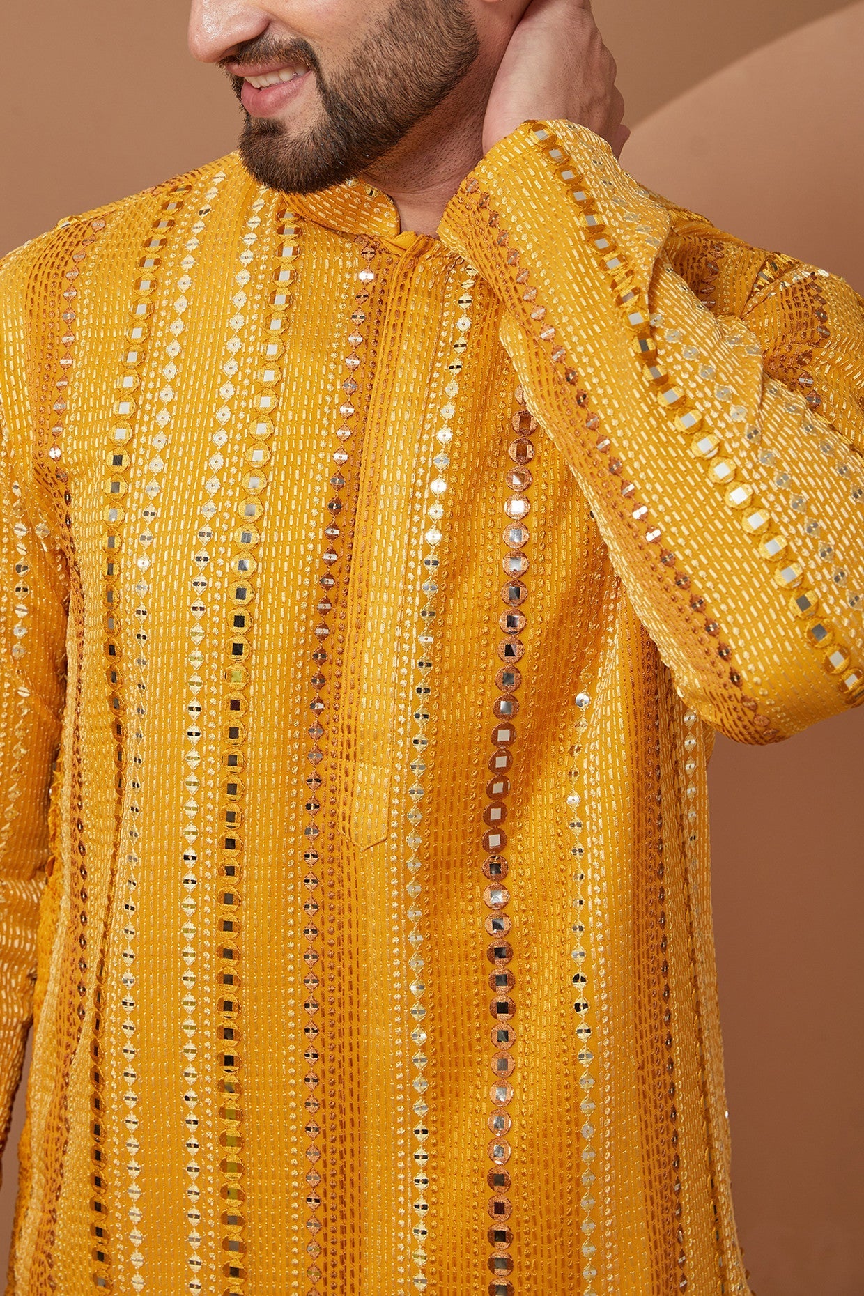 Mustard Mirrorwork Kurta - kasbahmen