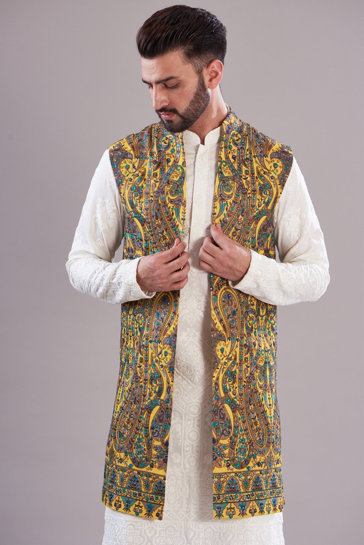 Formal kalmkari long open shrug - kasbahmen