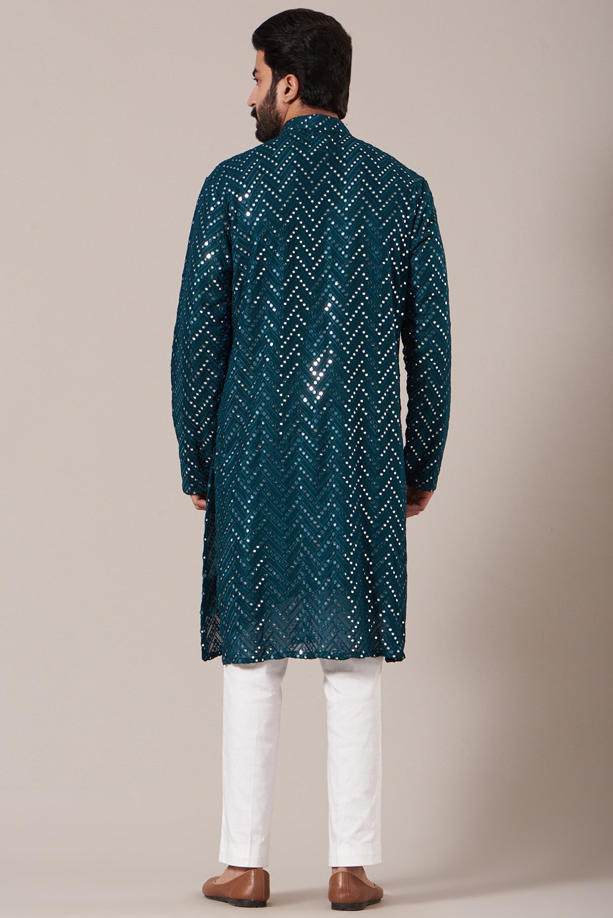 Blue Kurta With Mirror Work - kasbahmen