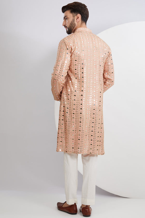 Peach Mirrorwork Kurta - kasbahmen