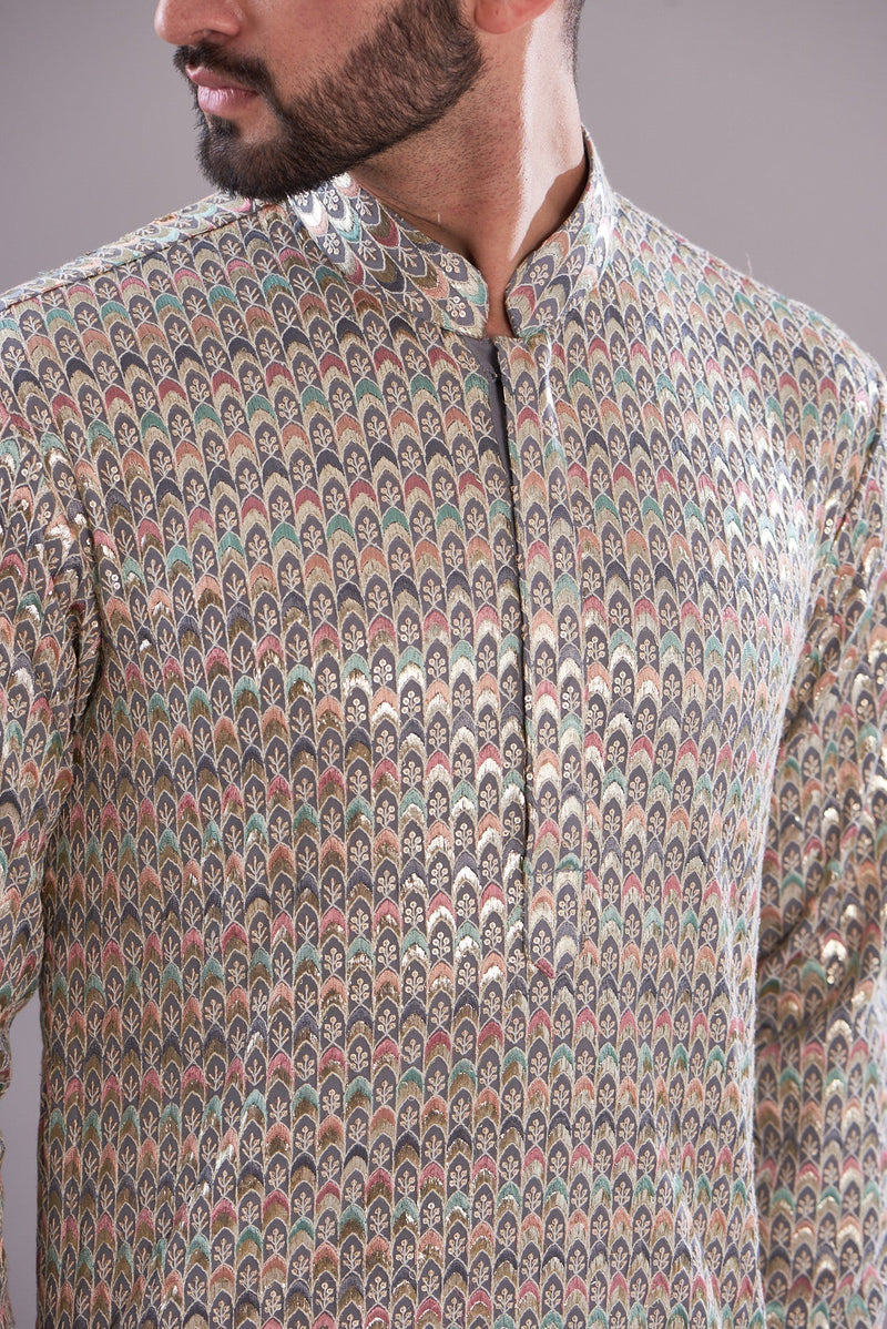 Grey multi threadwork kurta - kasbahmen