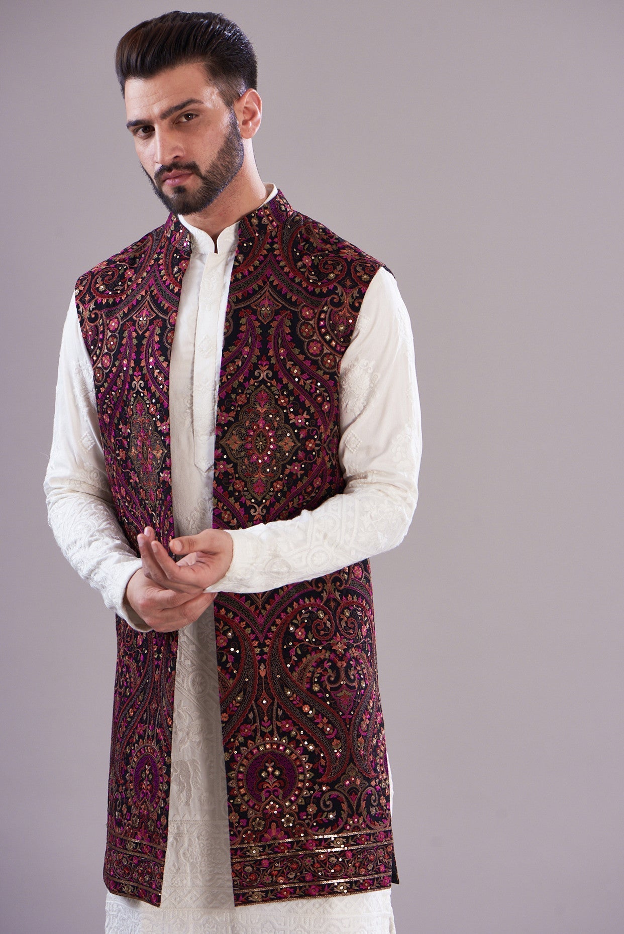 Kalamkari long open shrug - kasbahmen