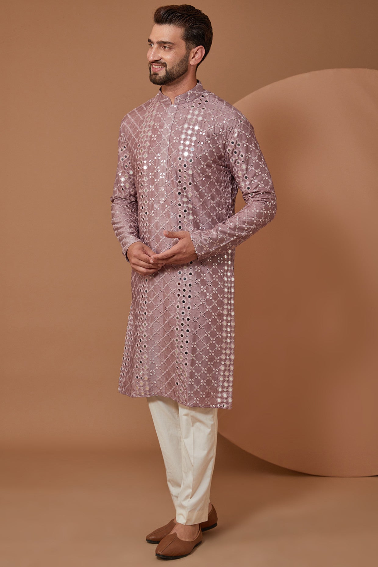 Sunset Lilac Signature Mirrorwork Kurta - kasbahmen