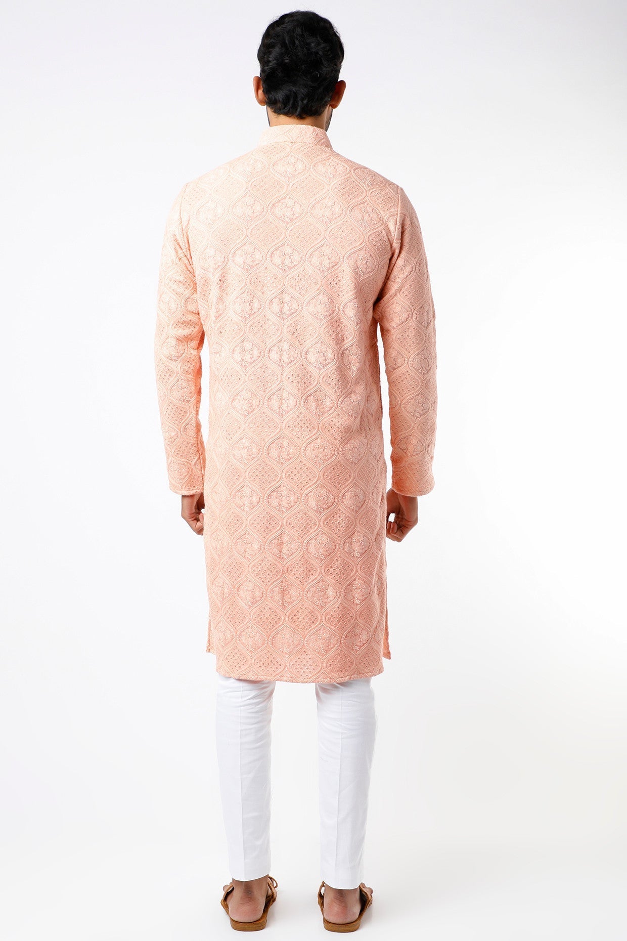 Peach chickankari kurta - kasbahmen