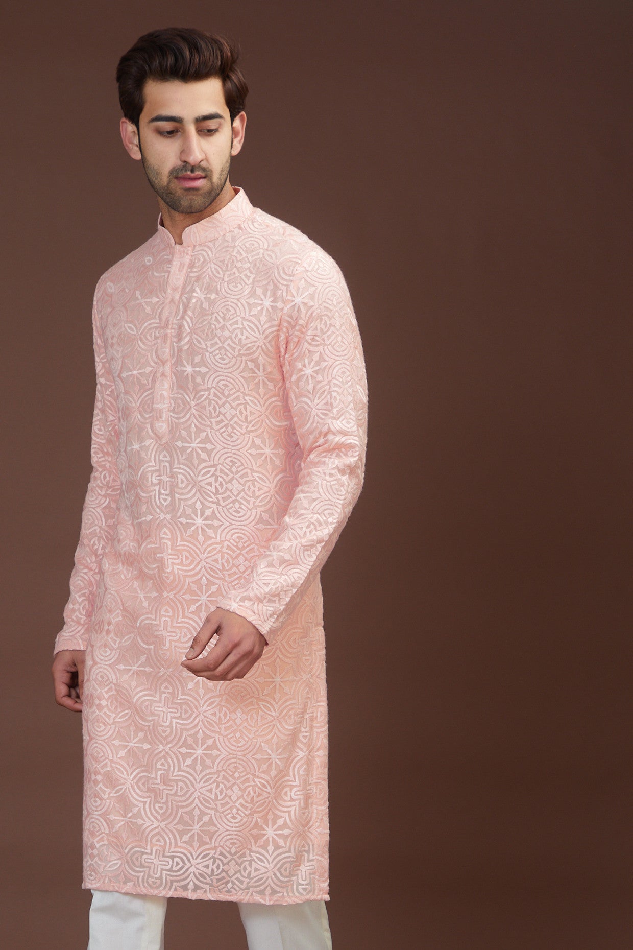 Blush pink chikankari kurta - kasbahmen