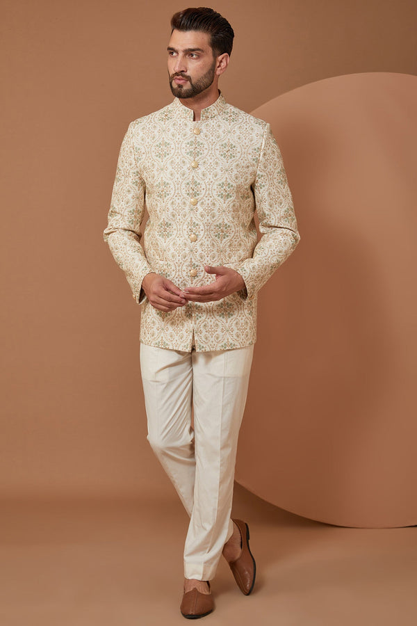 Ivory Cream Embroiderd Bandhgala - kasbahmen