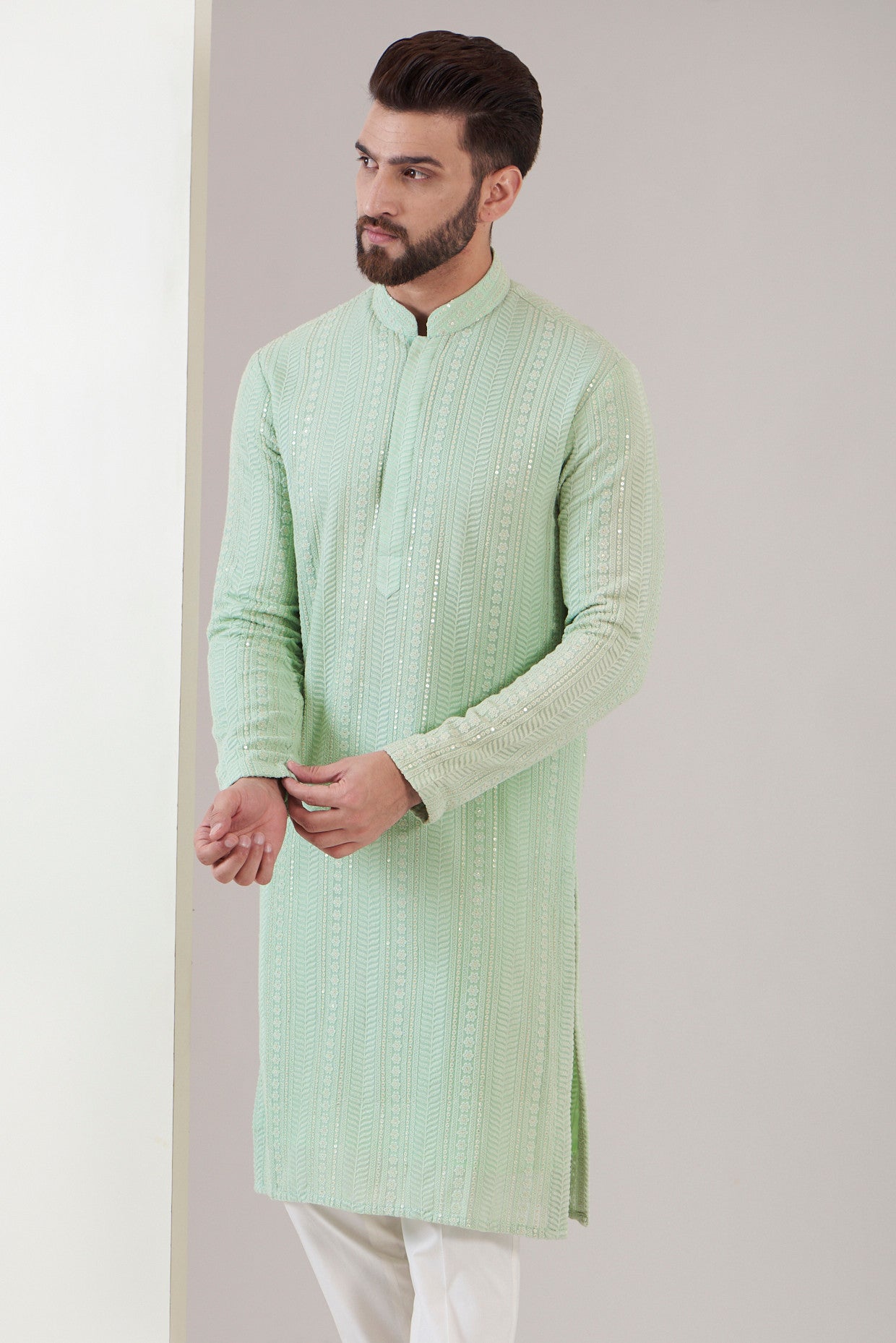 Sea Green Embroidred Kurta - kasbahmen