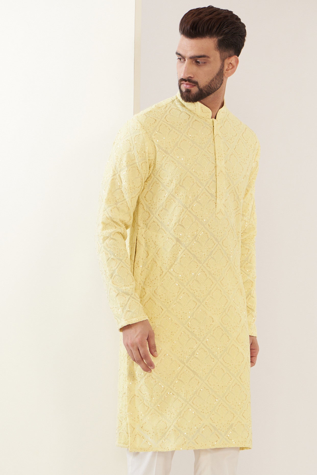 Yellow Chikankari Kurta - kasbahmen