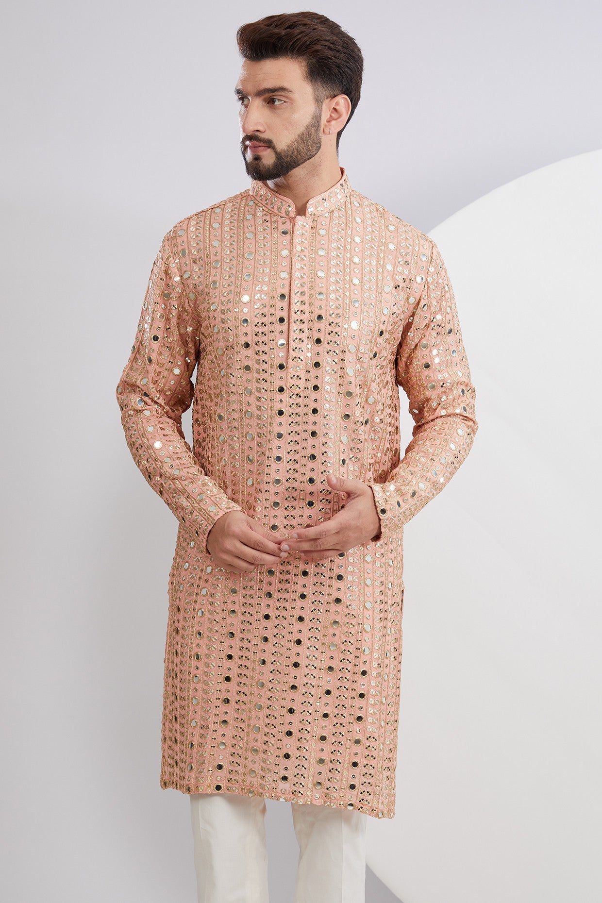 Peach Mirrorwork Kurta - kasbahmen