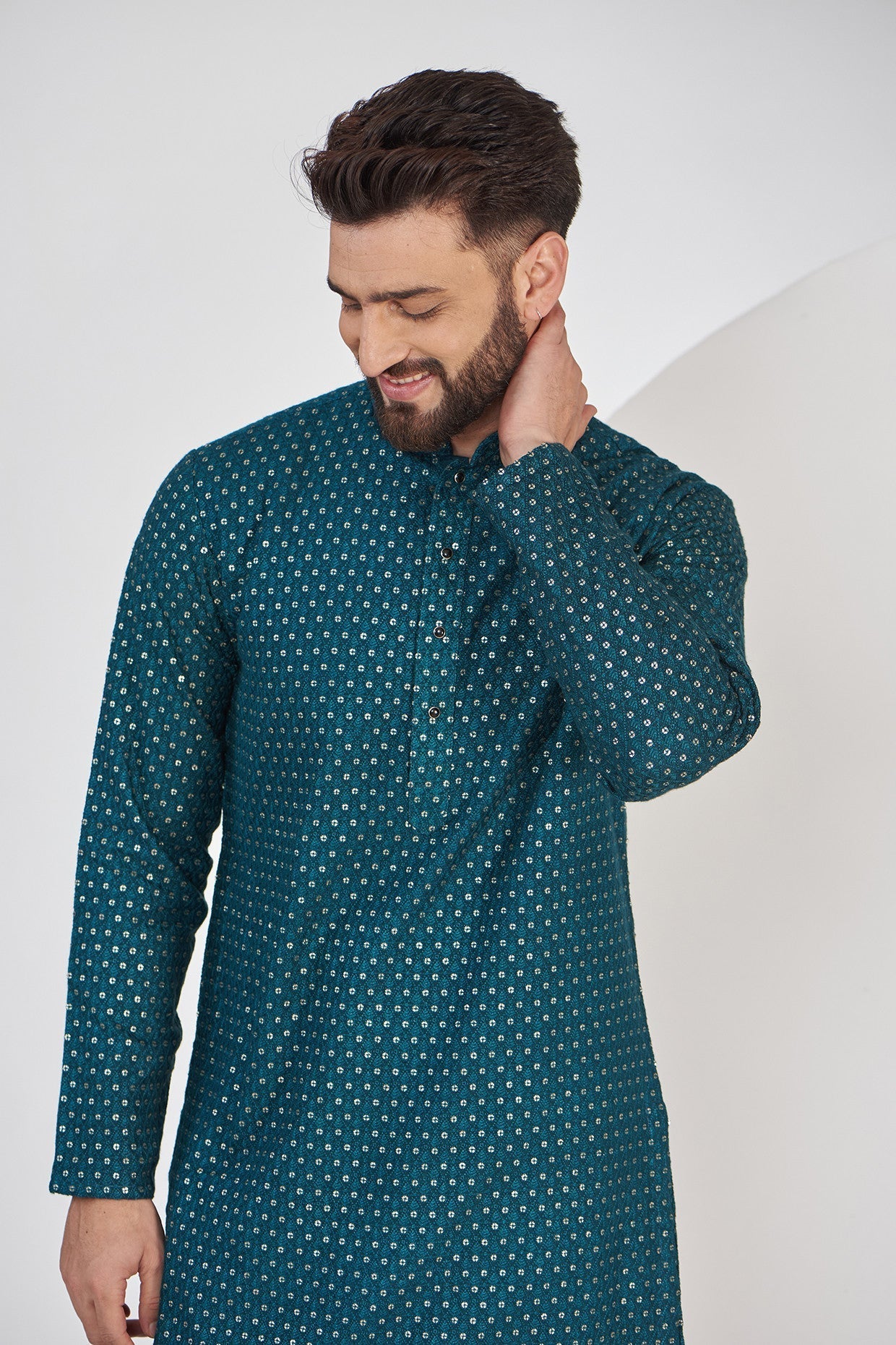 Teal Chikankari Kurta - kasbahmen