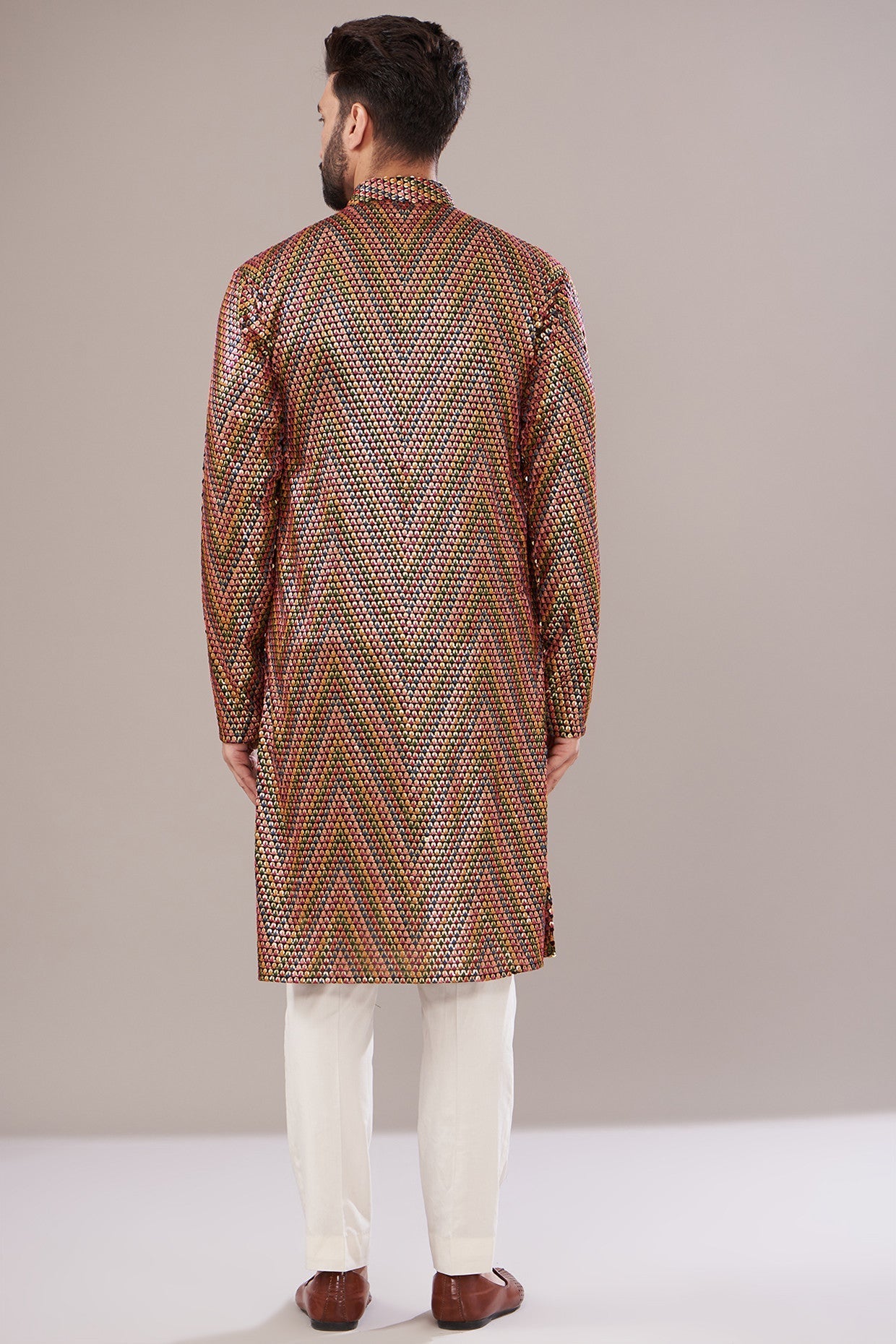 Multi-Colored Georgette Embroidered Kurta - kasbahmen