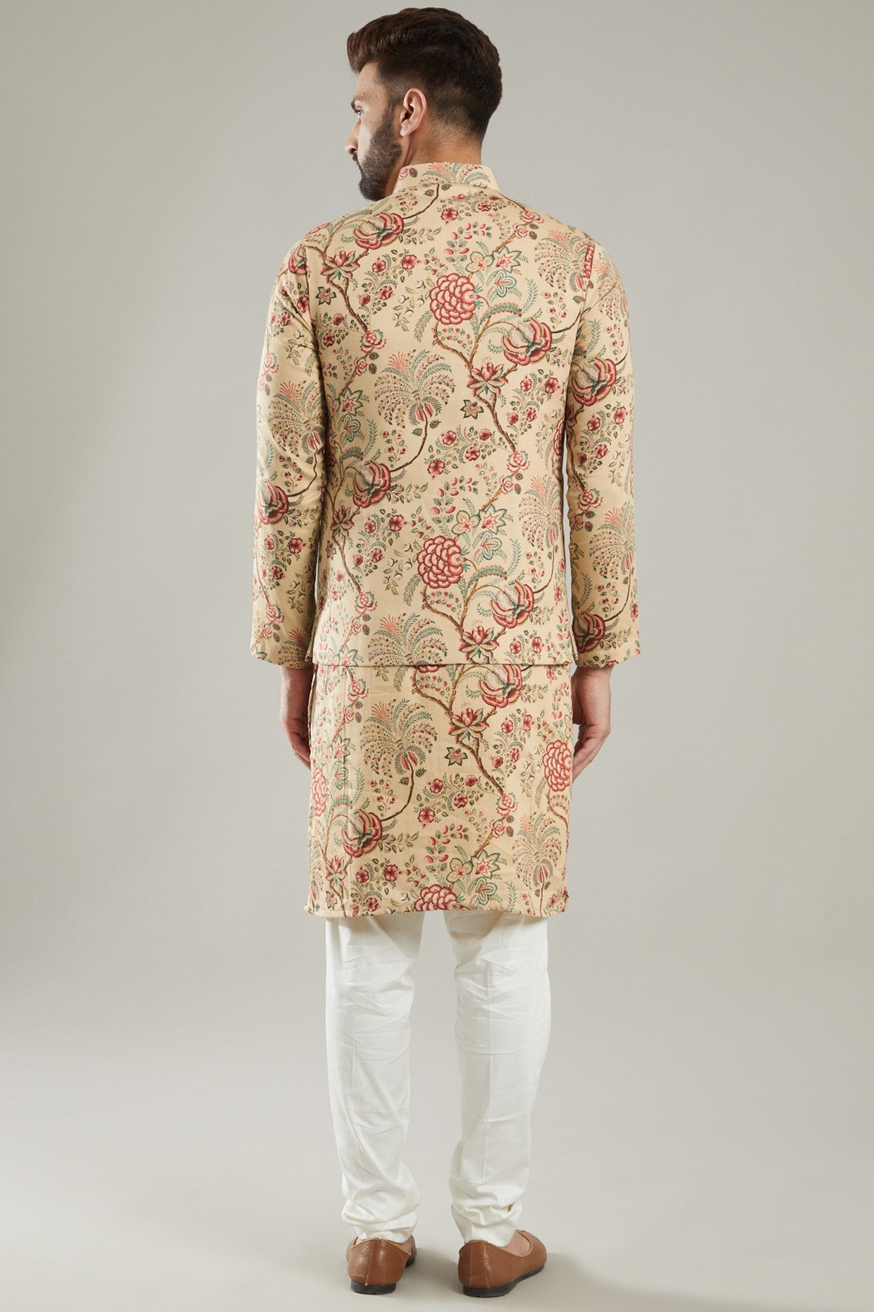 Nude Printed Jacket With Kurta - kasbahmen