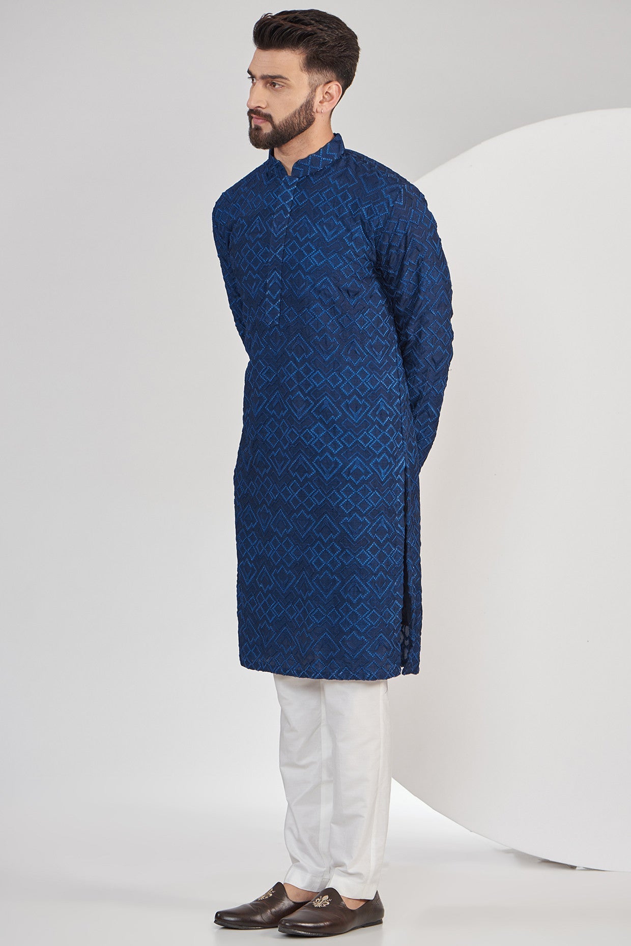 Bright navy blue chikankari kurta - kasbahmen