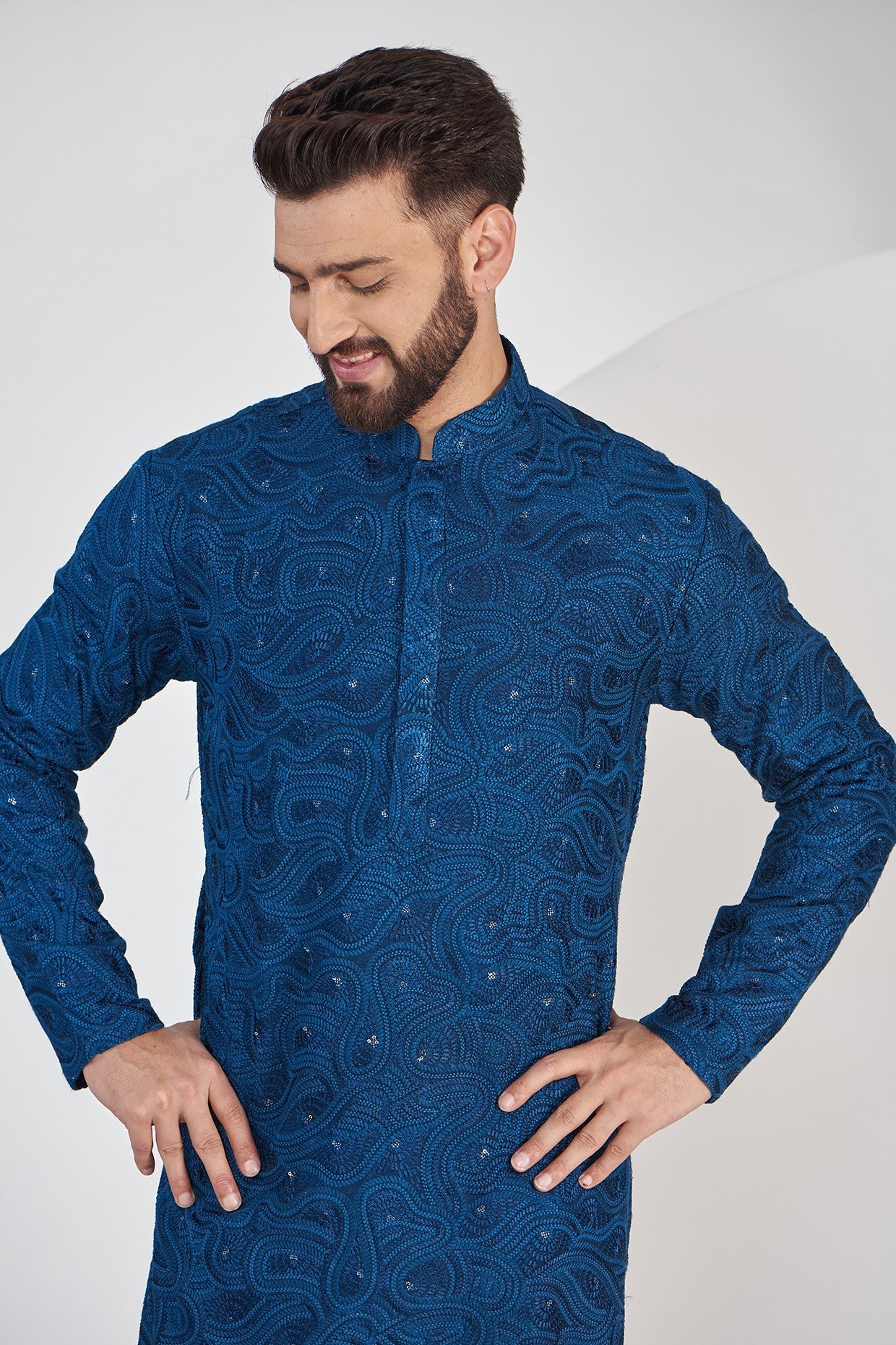 bright navy blue chikankari kurta - kasbahmen