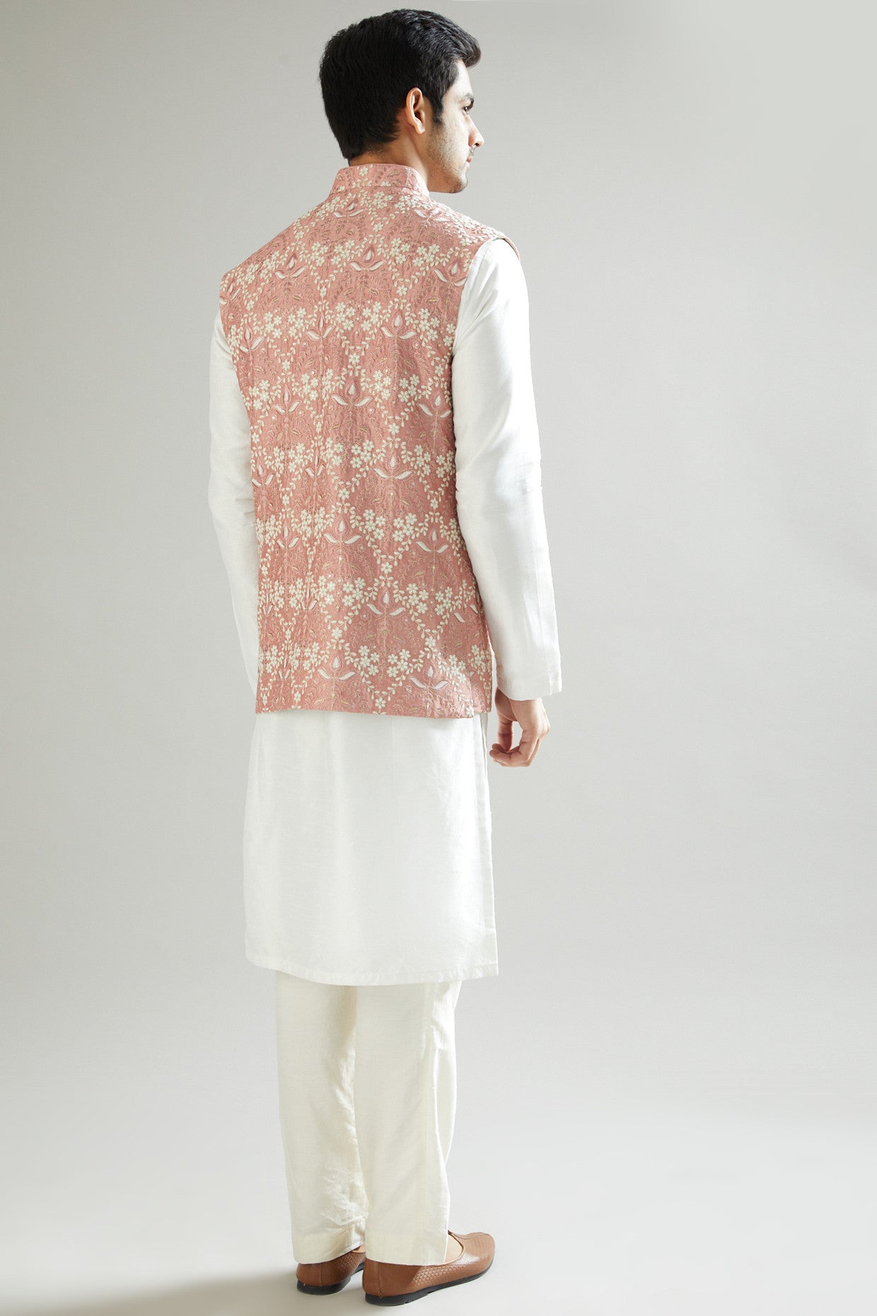 Mud Pink Embroidered Nehru Jacket - kasbahmen