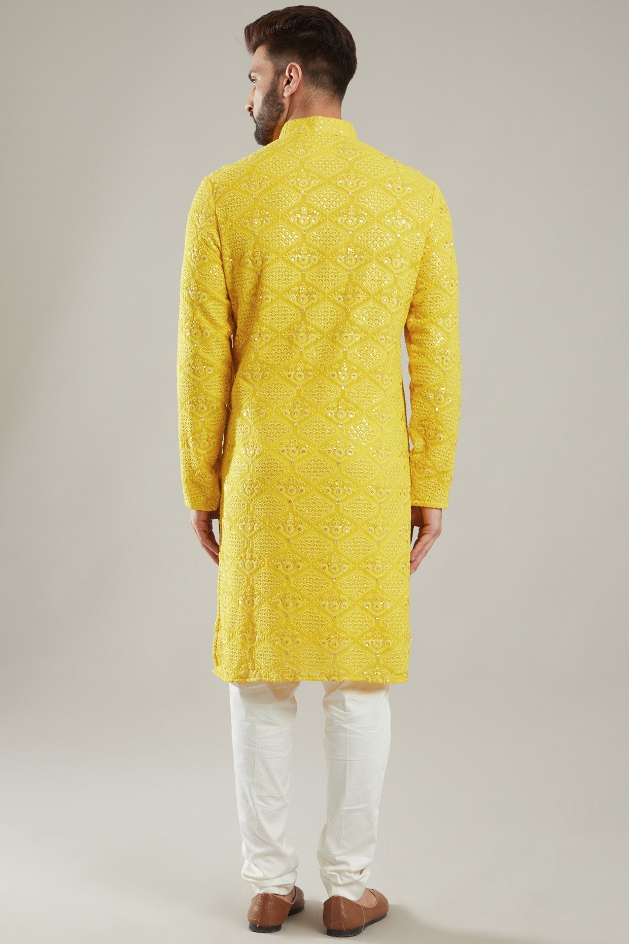 Yellow Georgette Embroidered Kurta - kasbahmen