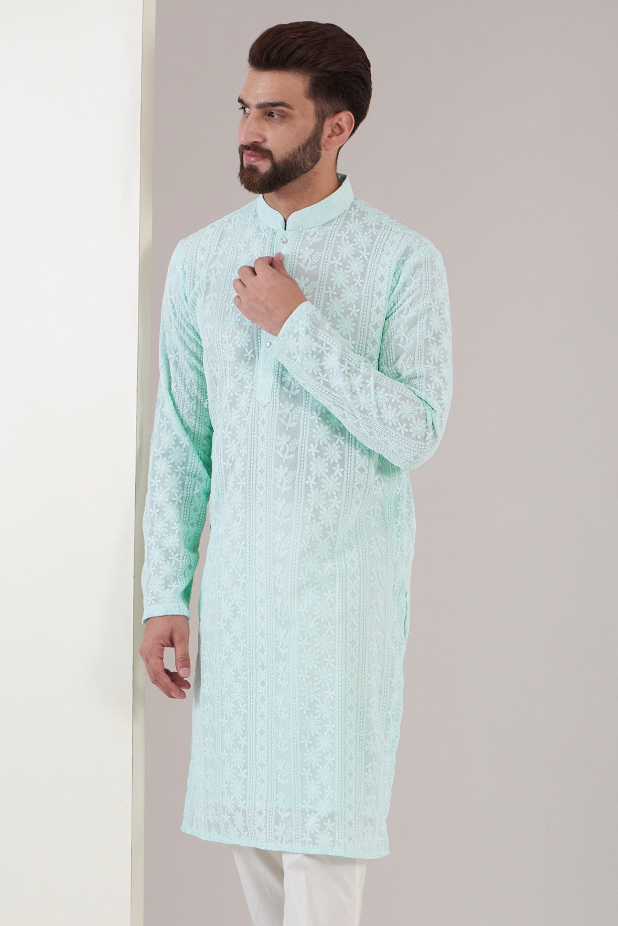 Powder blue chikankari kurta - kasbahmen