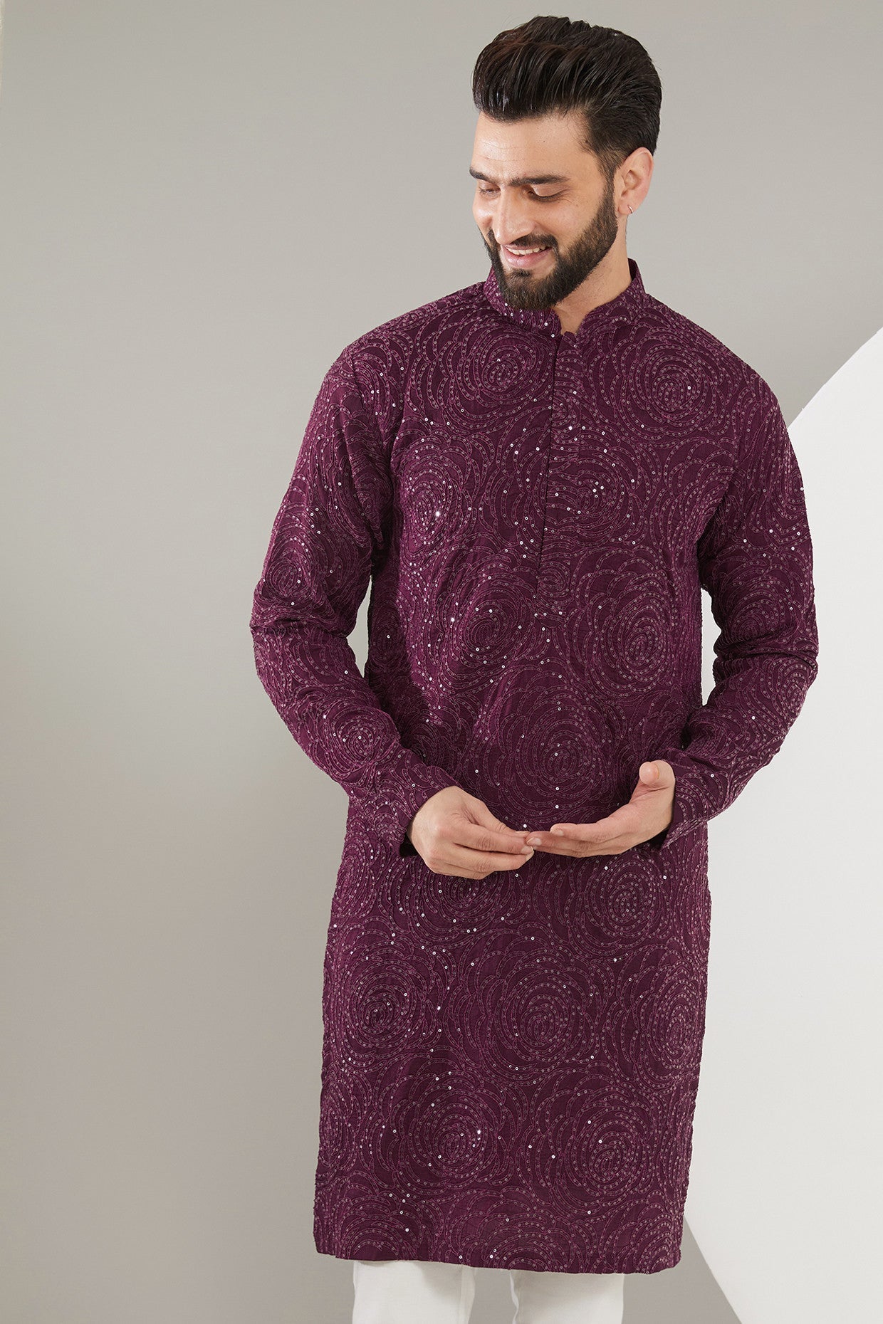 mud wine floral embrodried kurta - kasbahmen