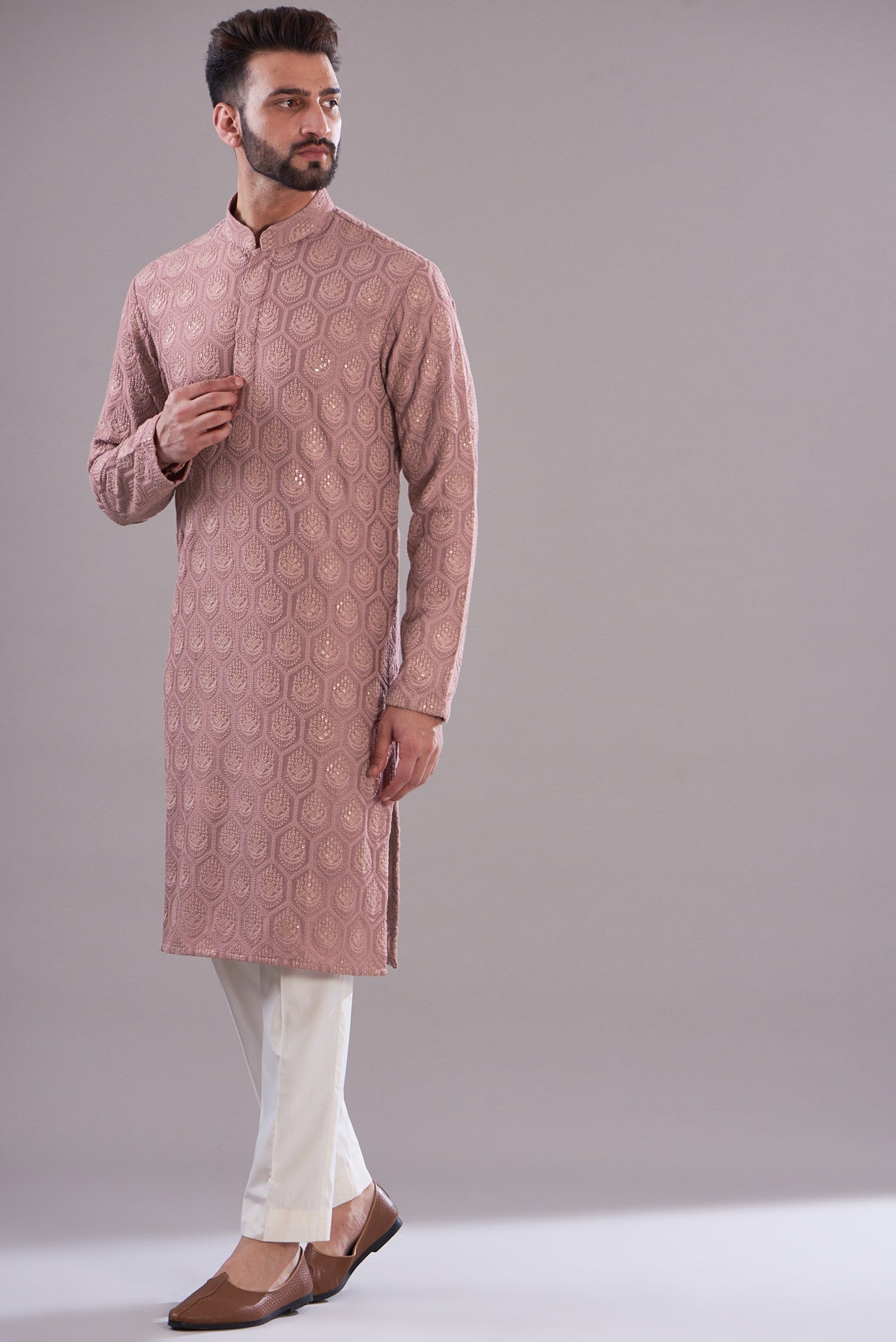 Dark mud pink embrodried kurta - kasbahmen