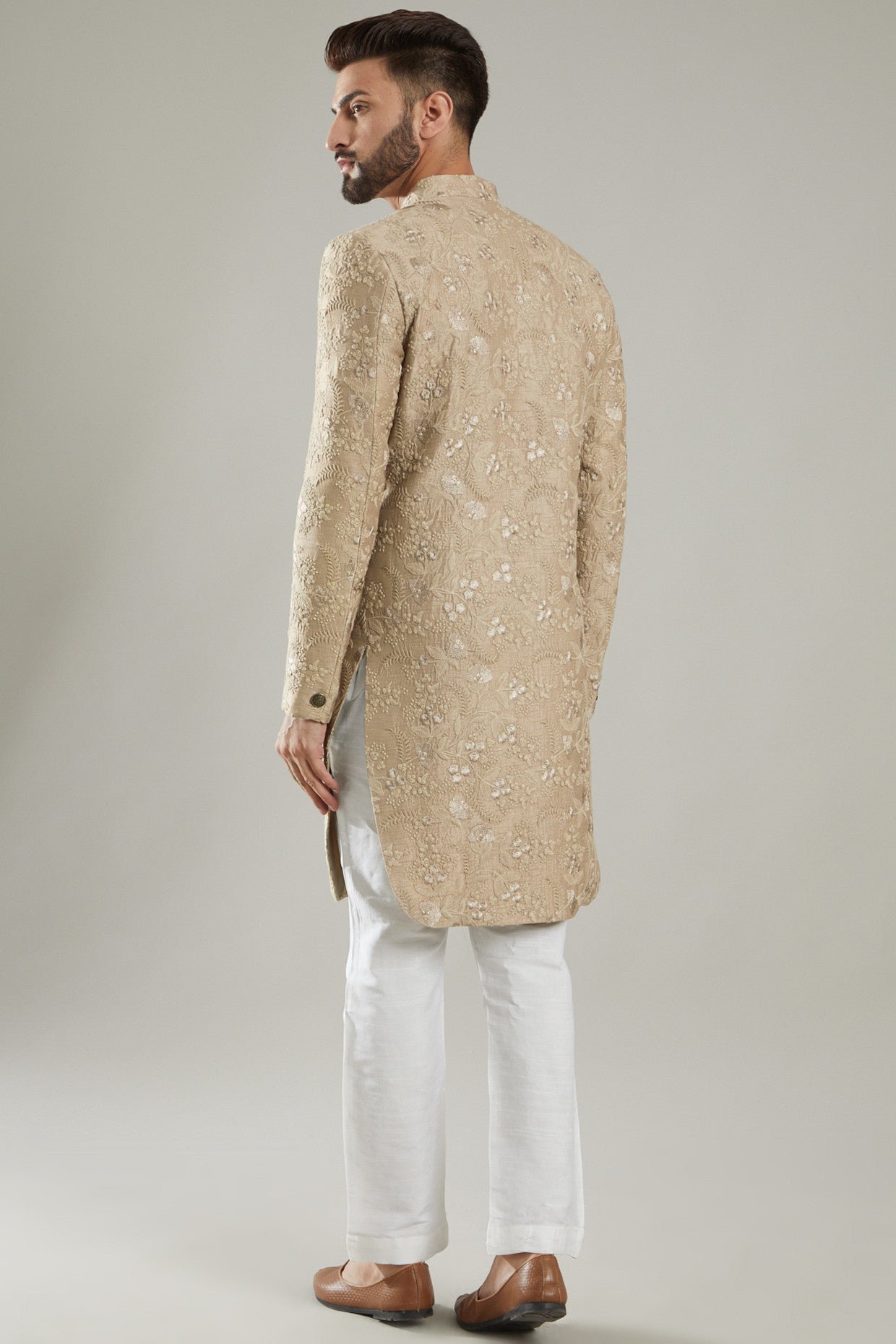 Brown Floral Embroidered Indo Western Jacket - kasbahmen