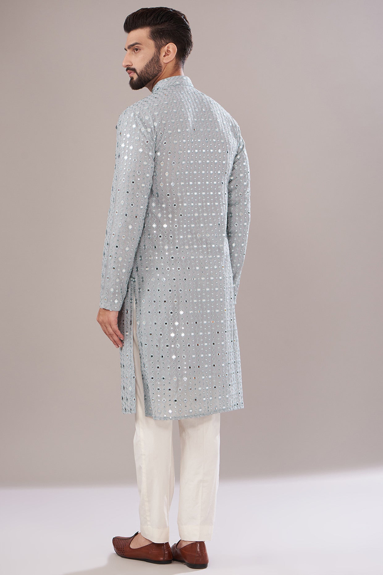 Sierra Blue Georgette Embroidered Kurta - kasbahmen