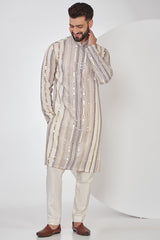 Cream and beige mirror-work kurta - kasbahmen