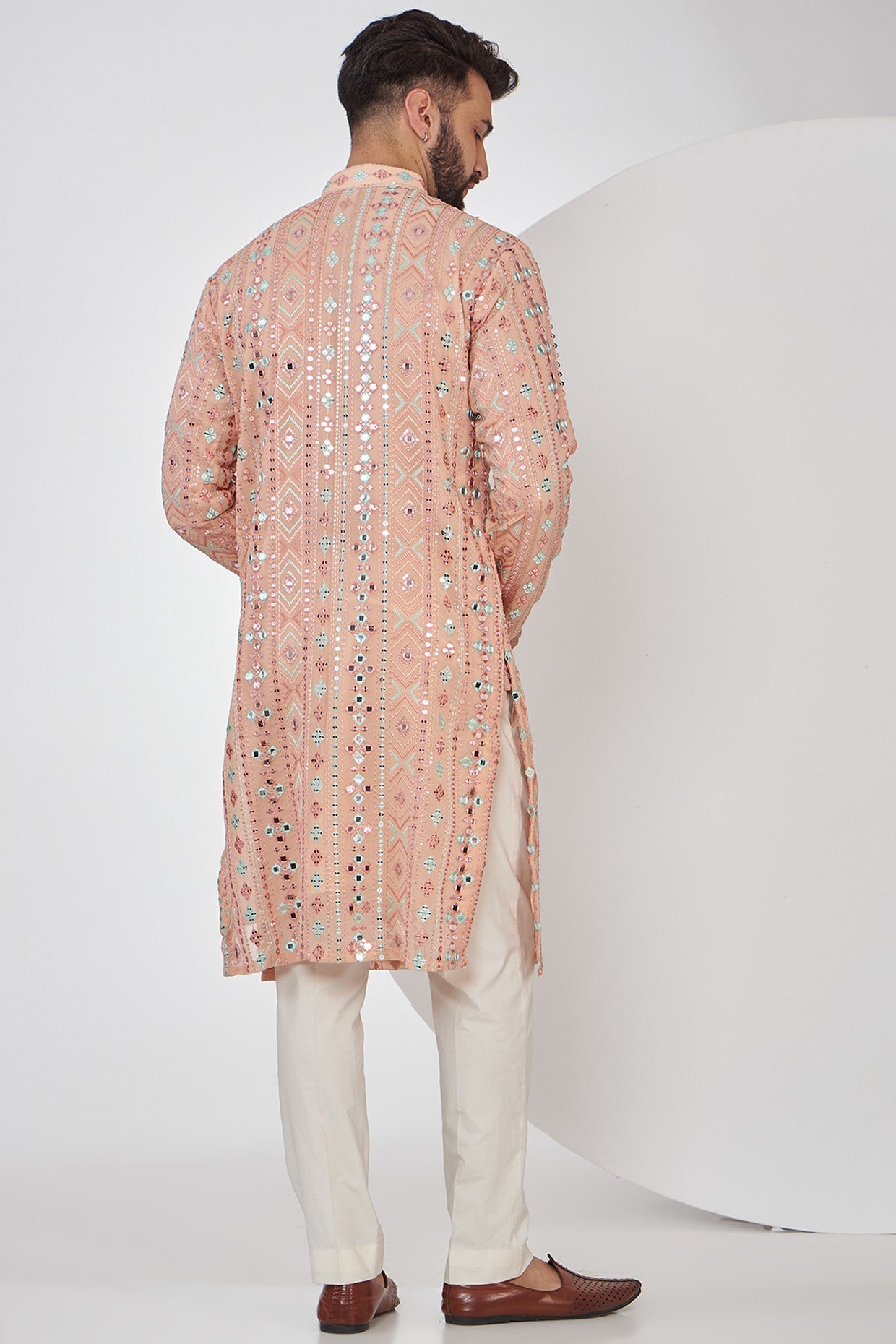 Peach Mirrorwork Kurta - kasbahmen