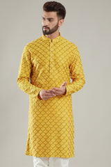 Mustard Silk Embroidered Kurta