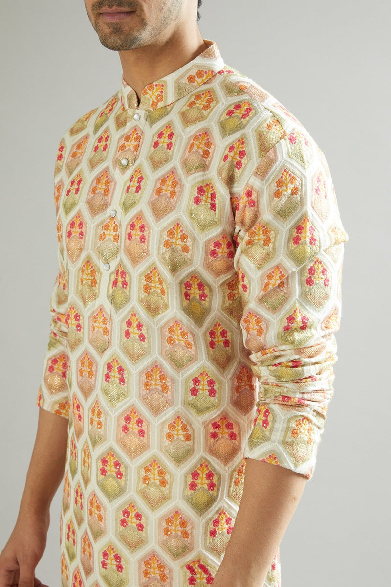 Nude Kurta With Multi-Colored Embroidery - kasbahmen