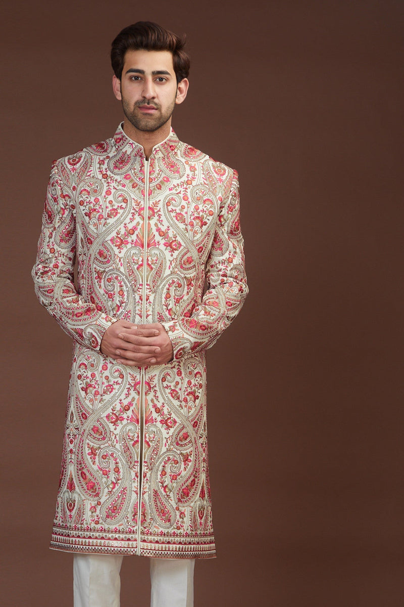 Formal jamawar kashmiri embrodried sherwani - kasbahmen