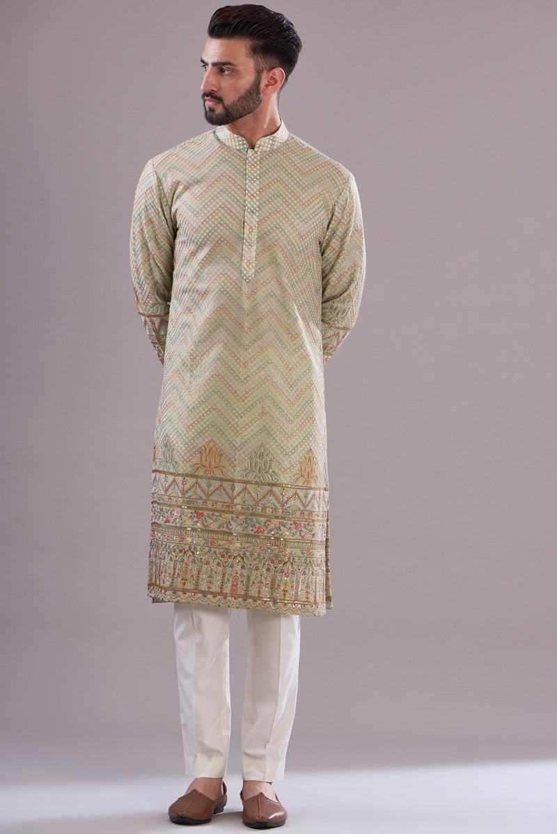 Blueish- beige royal embrodried kurta - kasbahmen