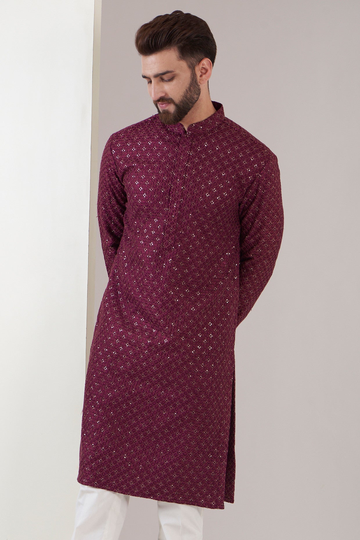 Deep maroon embroidered kurta - kasbahmen