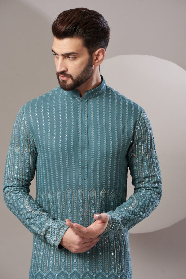 Formal embrodried kurta with royal patterened embroidery - kasbahmen