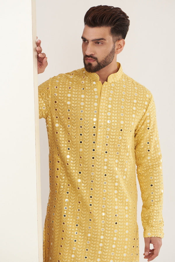 Yellow mirror work kurta