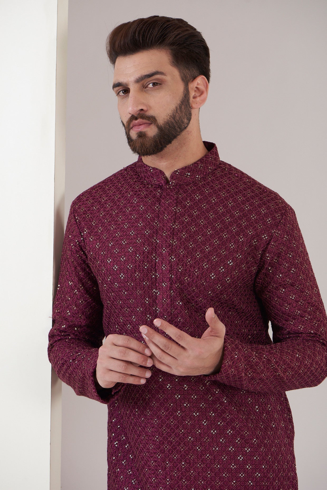 Deep maroon embroidered kurta - kasbahmen