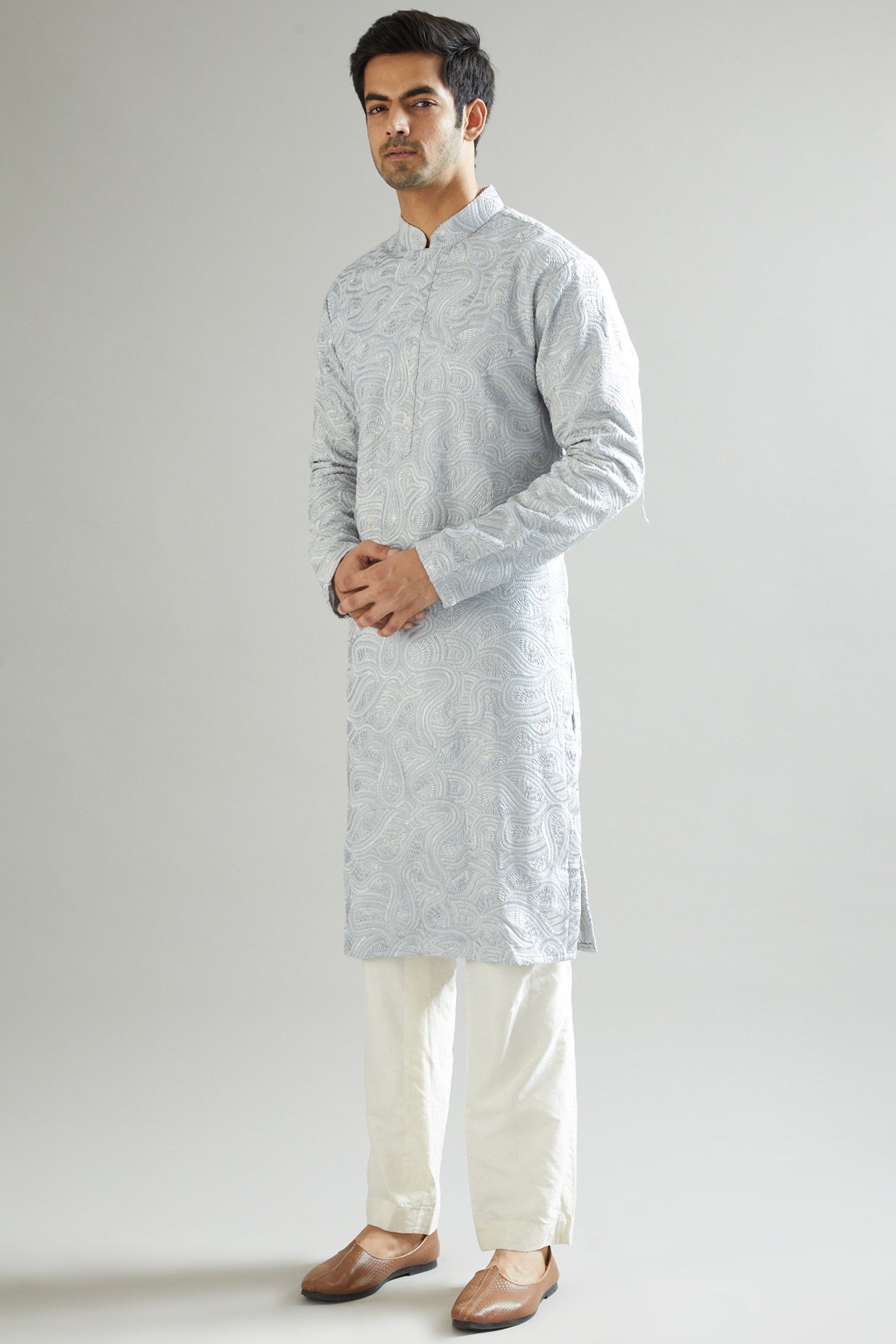 Powder Blue Embroidered Kurta - kasbahmen