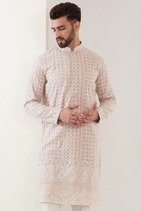 Light mud pink lakhnawi kurta - kasbahmen