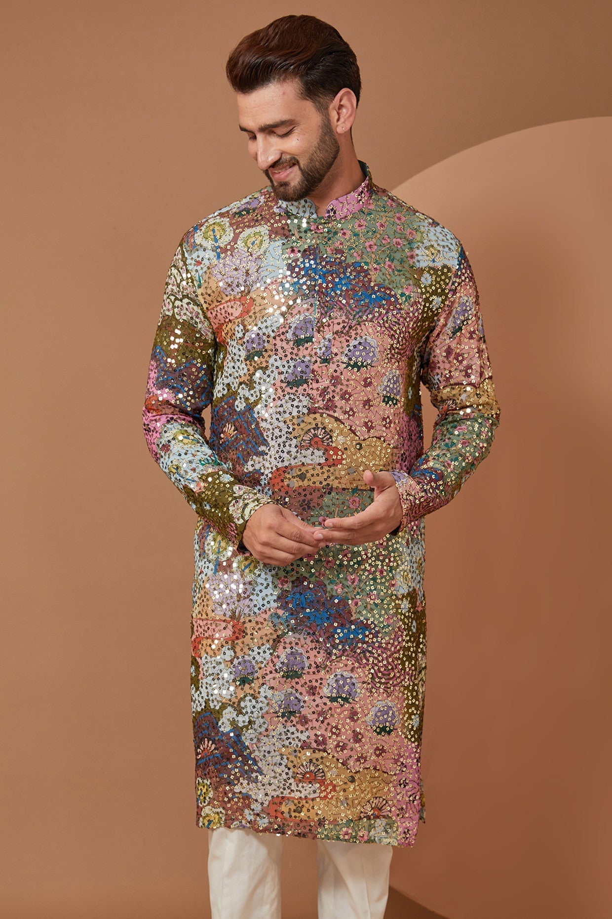 Abstract Sequin Embellished Kurta - kasbahmen