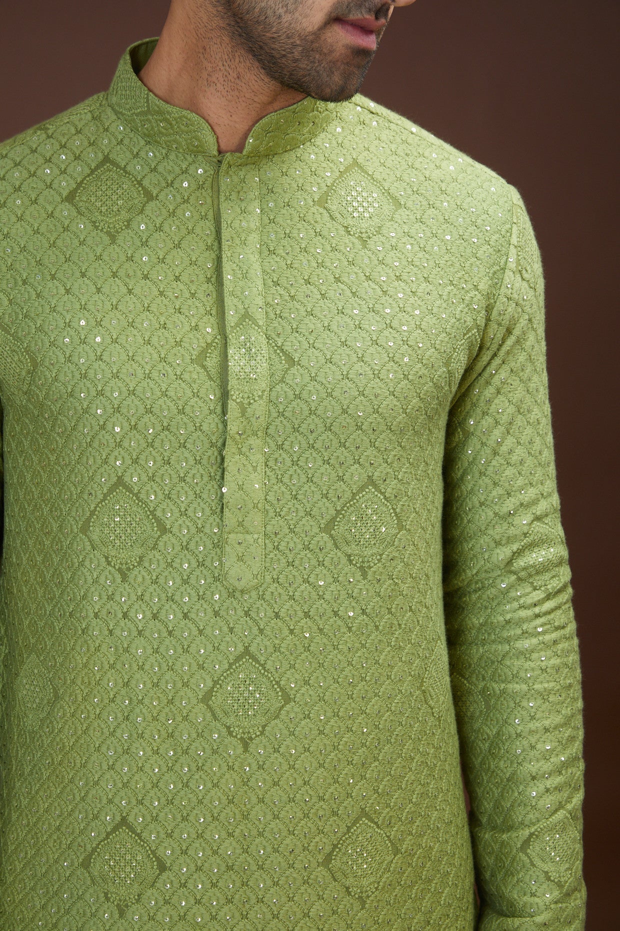 Mehandi green chikankari kurta - kasbahmen