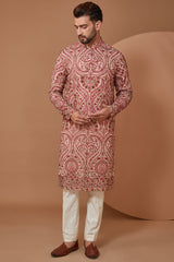 Light Pink Kashmiri Jamawar Embroidered Kurta - kasbahmen