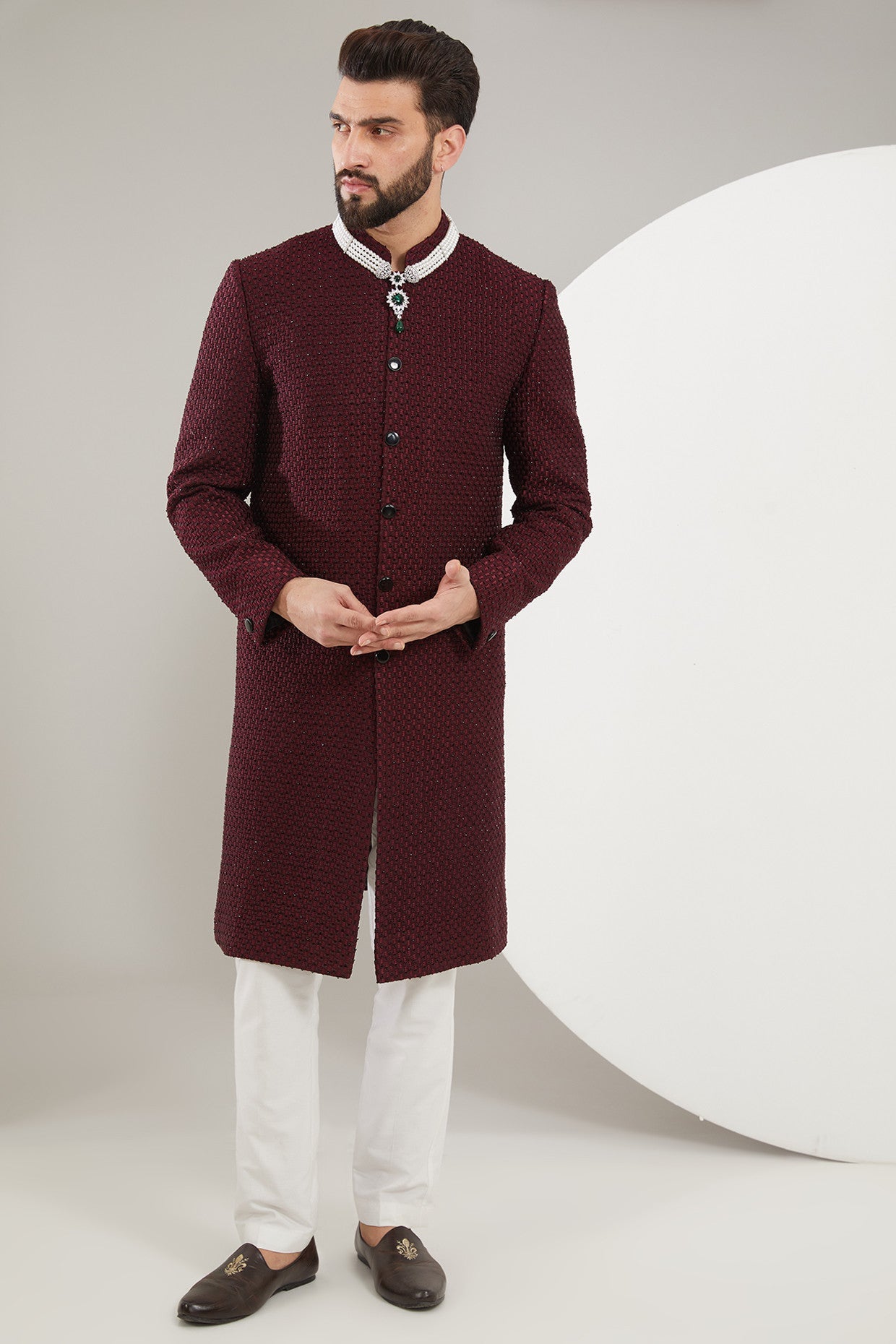 Maroon/Wine Cut-dana Sherwani - kasbahmen