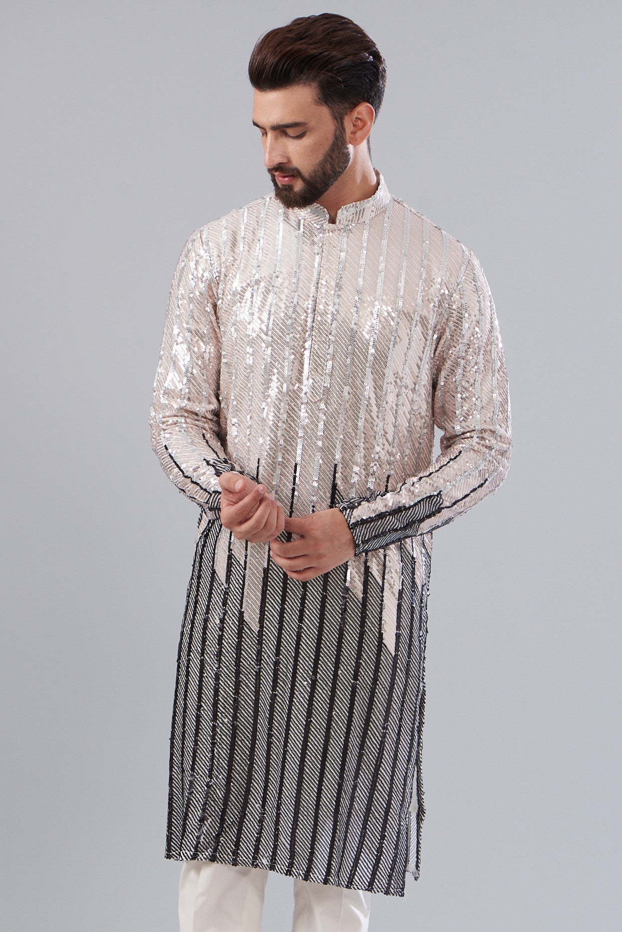 black and silver sequenced kurta - kasbahmen